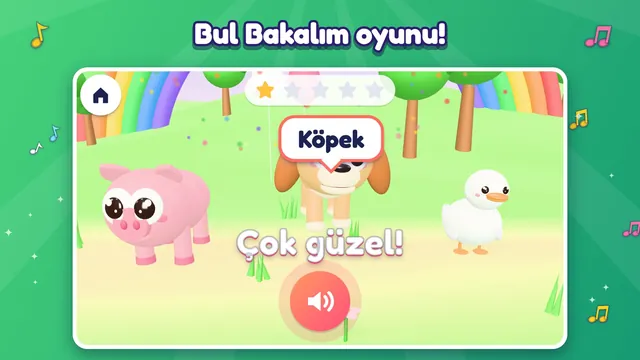 Bul Bakalım oyunu: doğru hayvan bulununca alkış ve çıkartma
