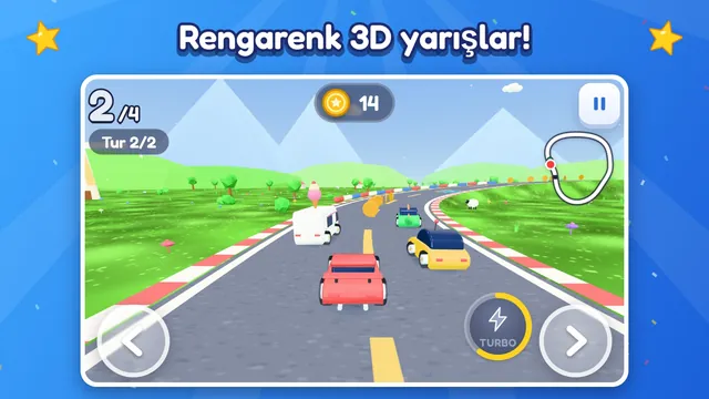 Rengarenk 3D yarışlar: arabalar yeşil vadide yarışıyor